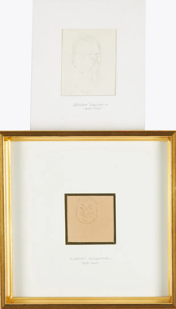 ALBERT ENGSTRÖM. 2 st, porträtt, blyerts, ej signerad, stämpelmärkta á tergo.