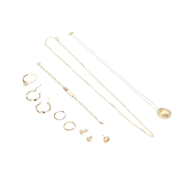 2 HALSBAND, HÄNGE, ARMBAND, RING samt 7 ÖRHÄNGE, 14K, Guld, vikt cirka 10 gram.