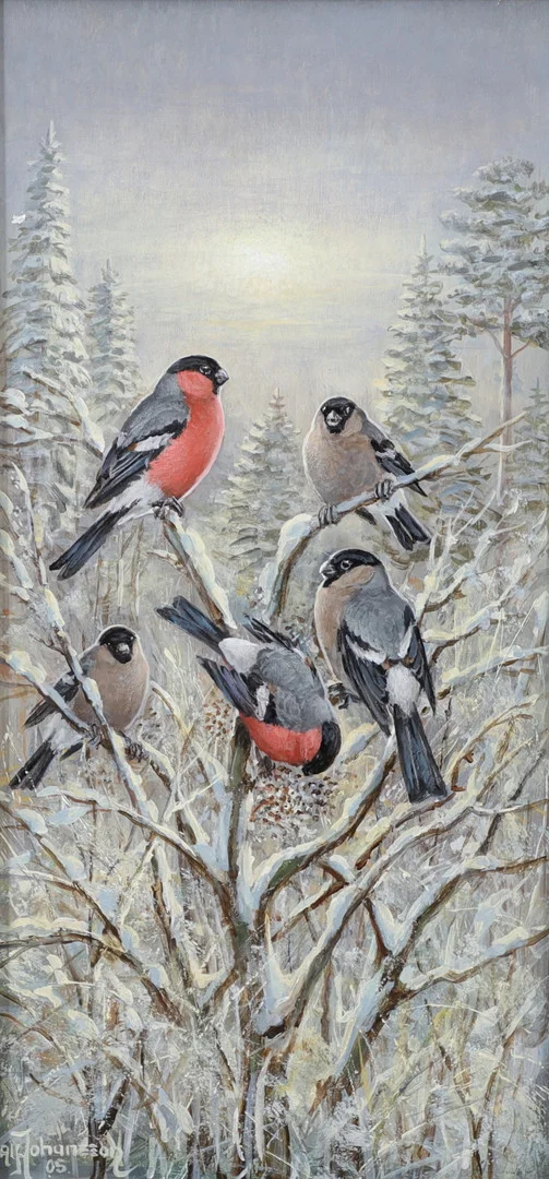 ALF JOHANSSON. Domherrar, olja på pannå, signerad och daterad 05. — Paintings — Växjö Auktionskammare
