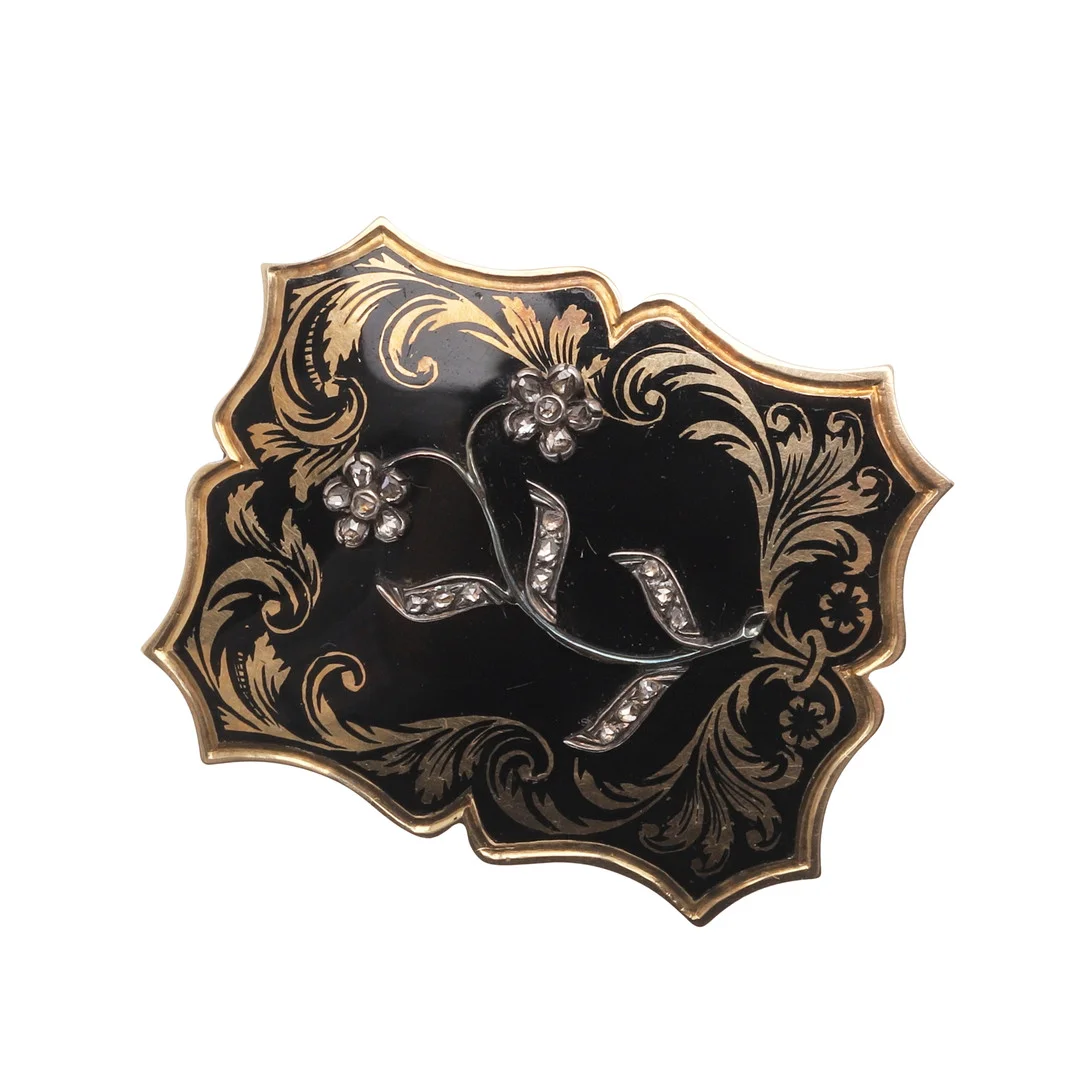 A VICTORIAN GOLD, ENAMEL AND DIAMOND MOURNING BROOCH. — Brooches & Pendants — Lawrences Auctioneers
