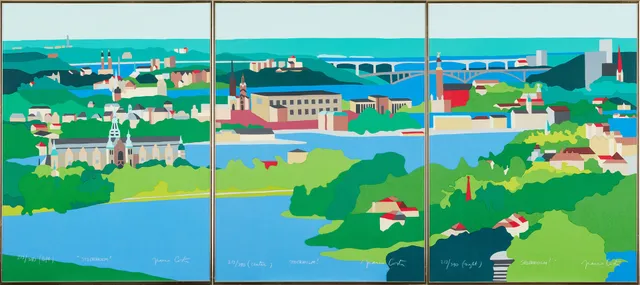 FRANCO COSTA (ITALIEN, FÖDD 1934). "Stockholm", triptyk, signerad och numrerad 213/390, färgseriegrafi.