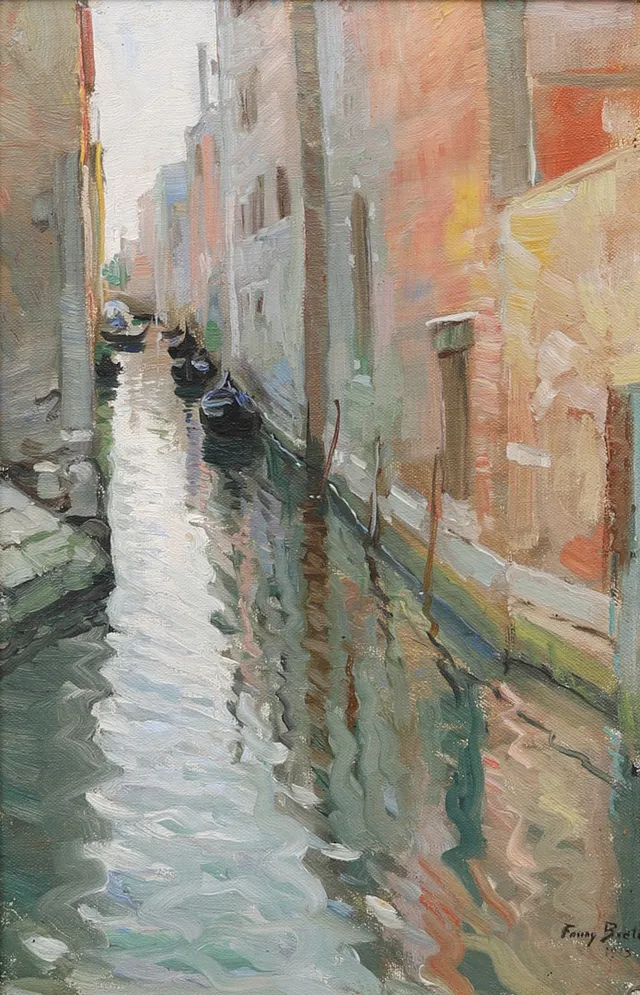 FANNY BRATE. Kanal i Venedig, olja på uppfodrad duk, signerad och daterad 1913.