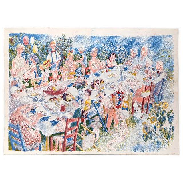 ERIK HAAMER. "Sommarkalas", färglitografi, intygad av Joel Haamer a tergo.