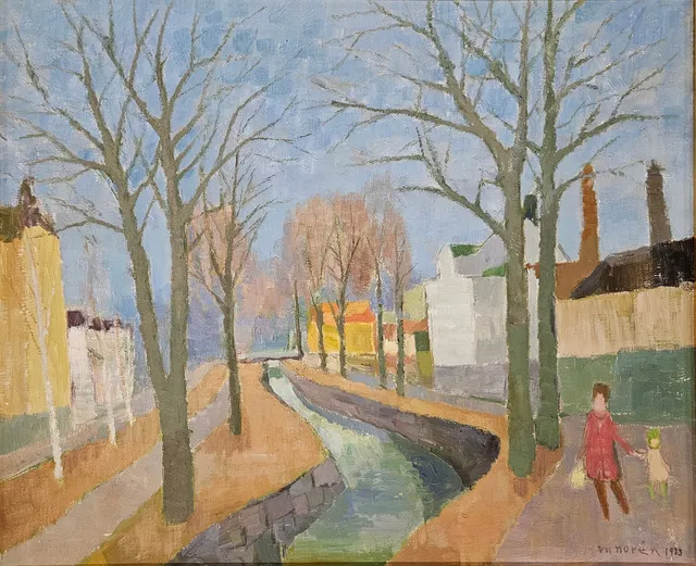 MARTIN NORÉN. Ågatan, Söderköping. Olja på duk, signerad M Norén och daterad 1973.