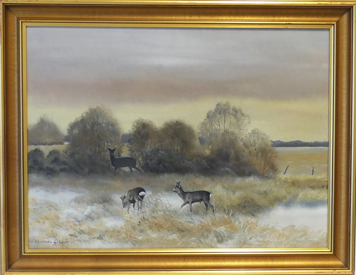 CHARLOTTA LILJEFORS. Olja på duk, "Rådjur". Signerad. — Paintings — Lysekils Auktionsbyrå