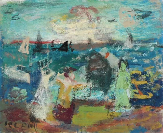 Coastal scene with figures. Signed Klenø. Oil on canvas. 65×80 cm.