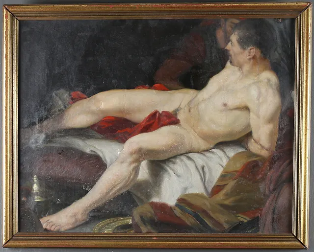 LOUIS MOE. Tillskriven, man på bädd, olja på duk, 18/1900.