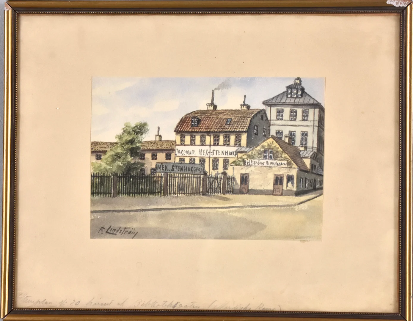 FRANS LINDSTRÖM. akvarell, Stureplan No 20 vid hörnet av Biblioteksgatan. — Paintings — Halmstads Auktionskammare