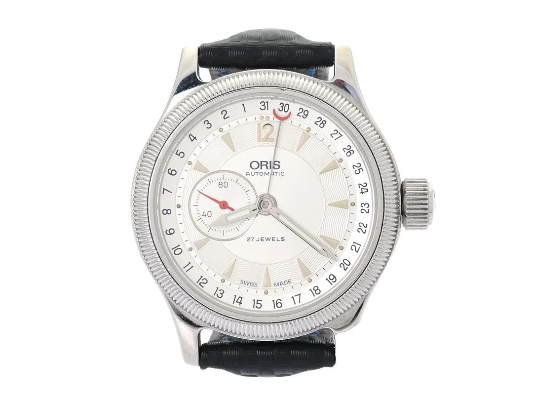 ORIS, Big Crown Commander, Cal 644 (ETA 2836), Boett nr. 7482C, herrur, 36,5 mm, stål, automatisk, safirglas, datum, liten sekundvisare, utbytta visare, skadad urtavla, glasbaksida, läderband, ca 1999, box. — Klockor/Oris — Kaplans