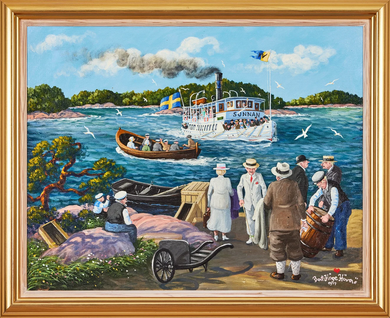 BERT HÅGE HÄVERÖ. Skärgårdsmotiv med Sunnan och figurer. — Paintings — Stockholms Auktionsverk Fine Art