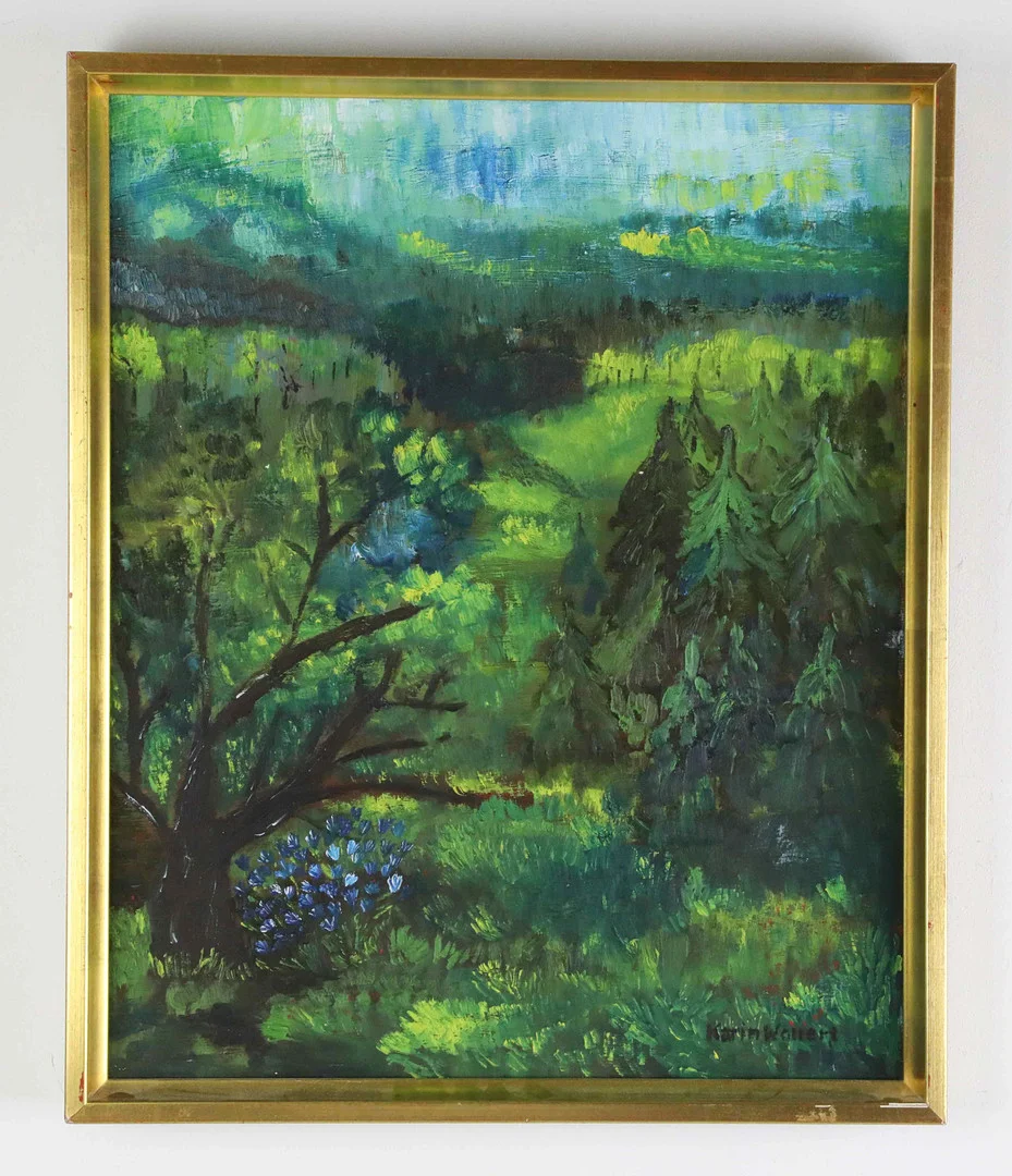 KARIN WOLLERT. Olja på duk, grön skog, Signerad. — Paintings — Hälsinglands Auktionsverk