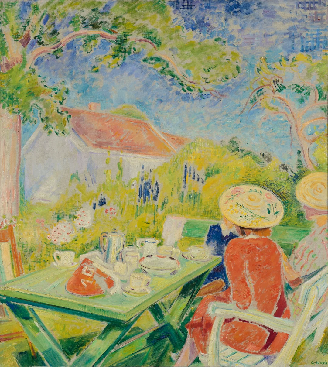 Kavli, Arne — "Kaffebordet i hagen" 1933 — Kunst/Maleri — Blomqvist