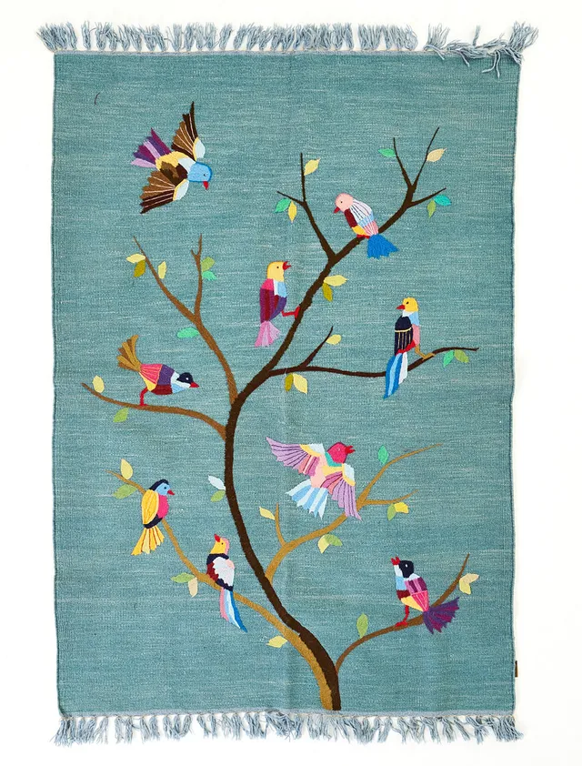 ORIENTMATTA, persisk, kelim, handbroderat motiv av fåglar, ca 178x124 cm.
