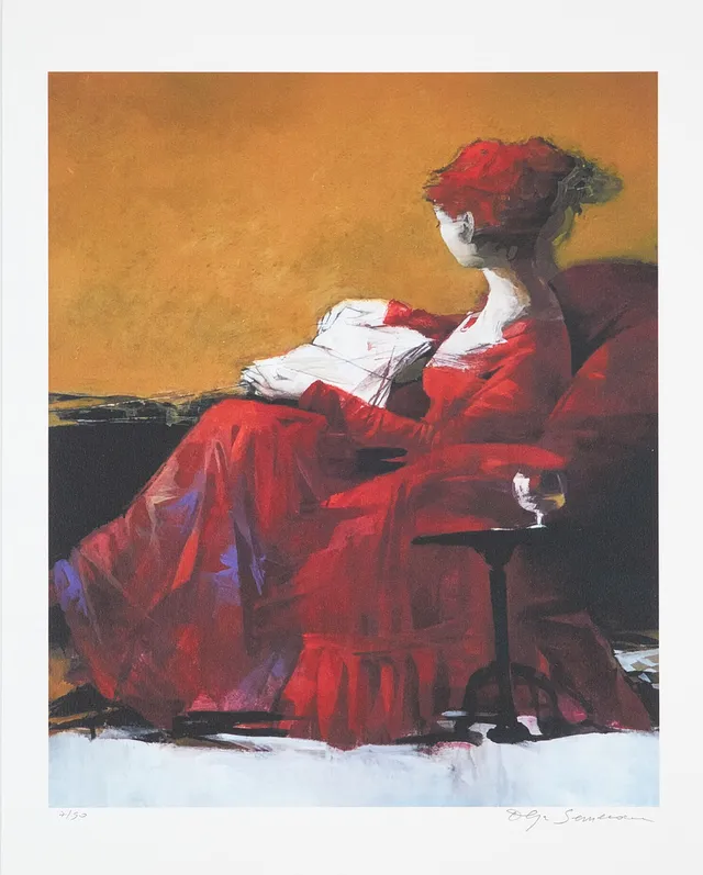 OLGA SEMENOVA. Läsande kvinna, pigment print, signerad och numrerad 7/90.