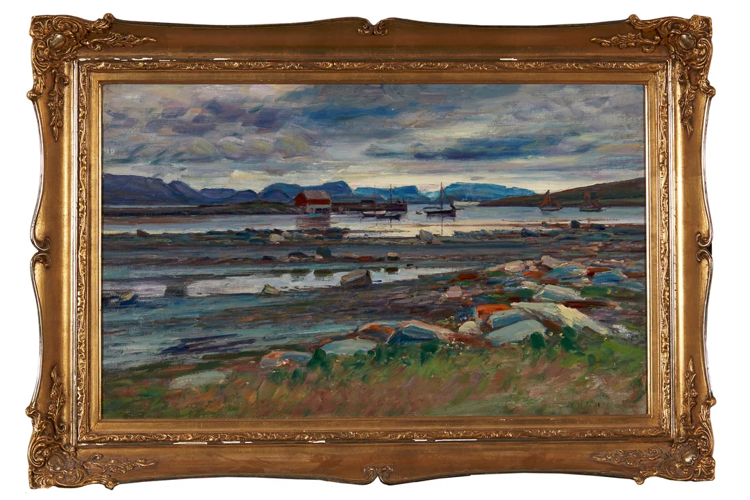 Juul, Ole — Nordnorsk kystparti med båter — Kunst/Maleri — Blomqvist