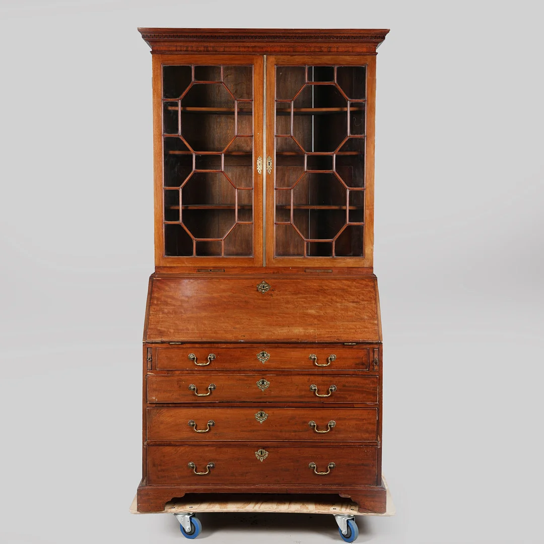 A GEORGE III MAHOGANY BUREAU BOOKCASE. — Cupboards, Cabinets & Shelves — Bishop & Miller