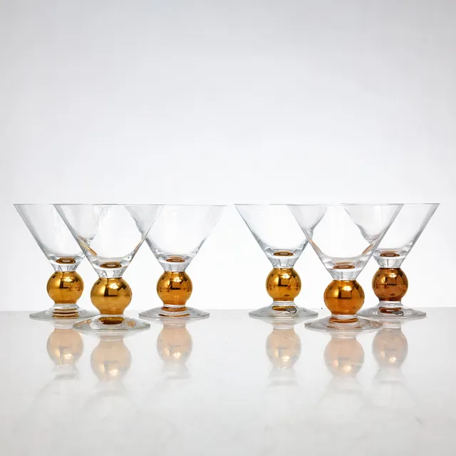 GUNNAR CYRÉN. MARTINI/CHAMPAGNEGLAS, 6 dlr, "Nobel", Orrefors, etikettmärkta.