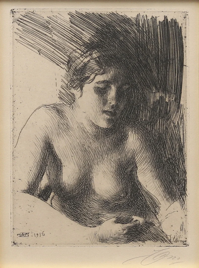 ANDERS ZORN. "Byst", etsning, signerad. — Engravings & Prints — Garpenhus Auktioner