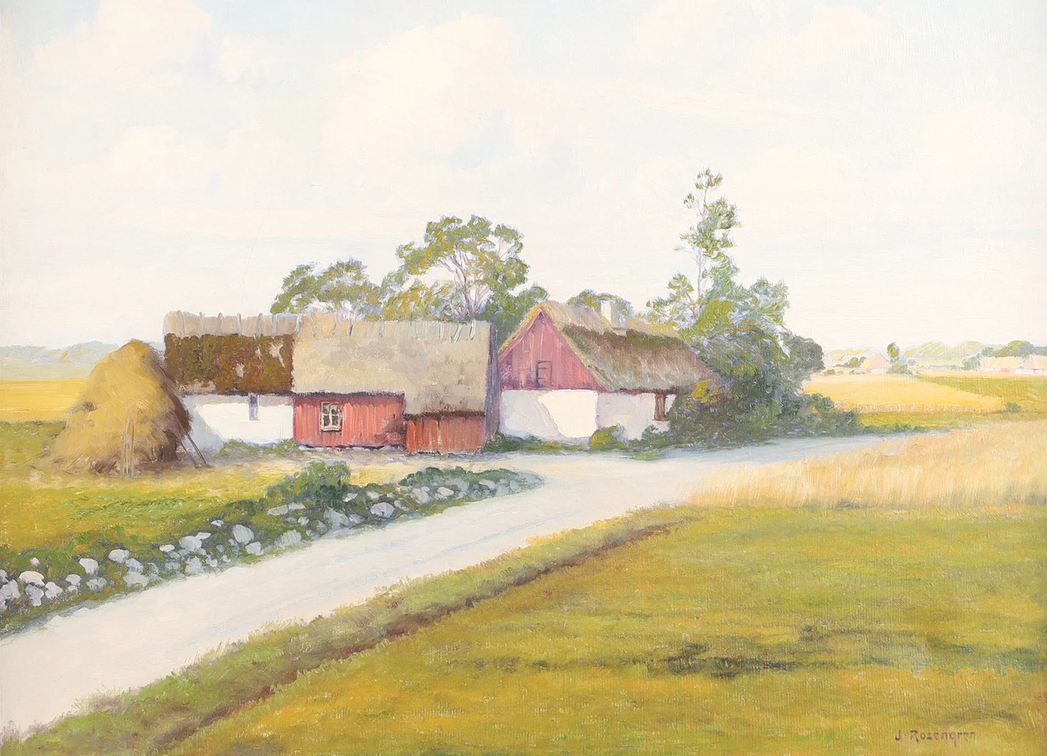 JEAN ROSENGREN. Skånskt landskap med gård, olja på duk, signerad J Rosengren. — Paintings — Helsingborgs Auktionskammare