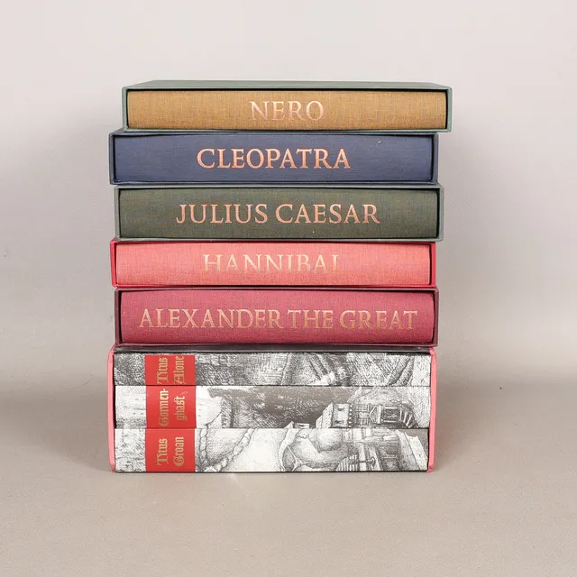 FOLIO SOCIETY; NERO, CLEOPATRA, JULIUS CAESAR, HANNIBAL, ALEXANDER THE GREAT, TITUS GROAN, GORMENGHAST, TITUS ALONE, ETC, (8).