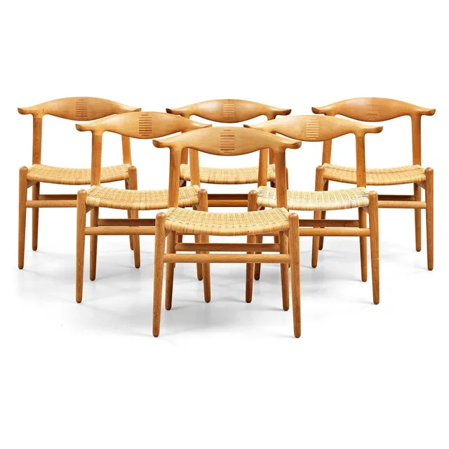 Hans J. Wegner, "Kohornsstolen/ Cowhorn chair", sex stycken, "JH-505", Johannes Hansen, Danmark, 1960-tal.