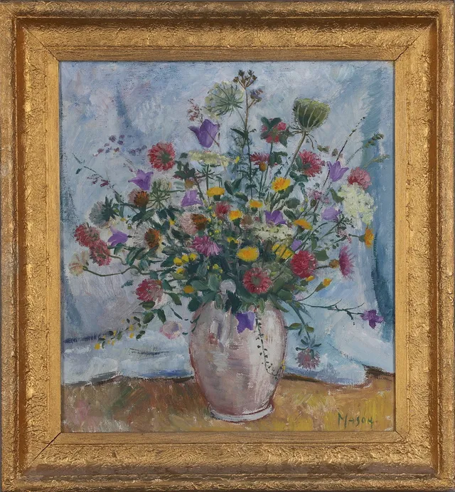 MATS MASON. olja på duk, "Augustiflora", signerad och daterad 1943 a tergo.
