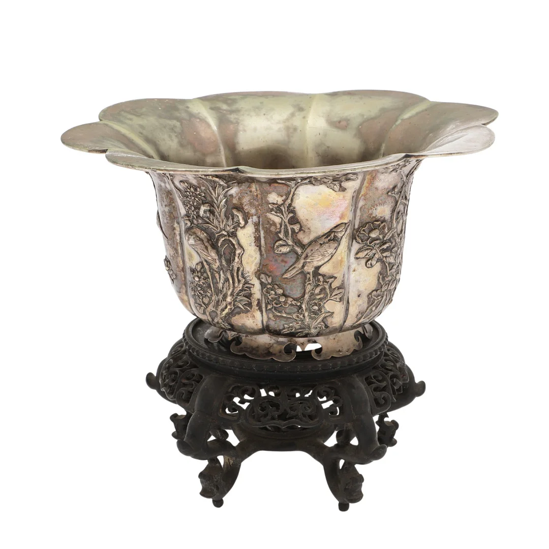 A LATE 19TH/ EARLY 20TH CENTURY CHINESE SILVER ROSE BOWL. — Silver — Lawrences Auctioneers