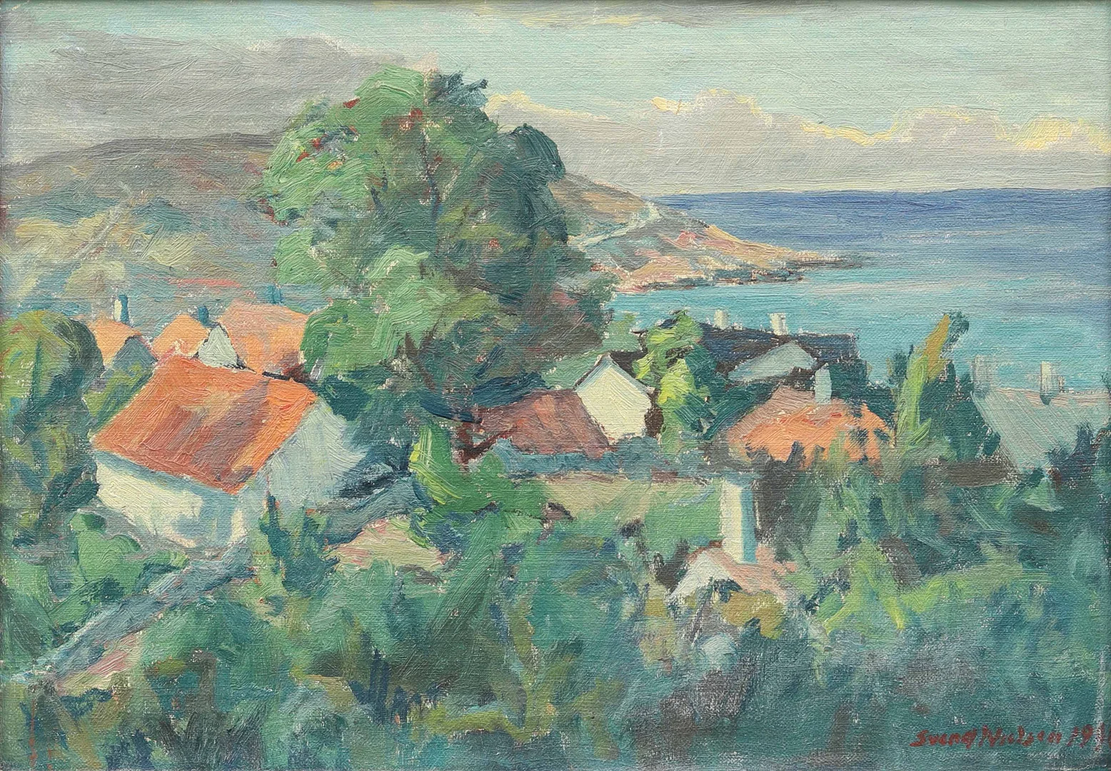 SVEND NIELSEN (DANMARK 1908-1993). Motiv från Sandvig, Bornholm, olja på duk, signerad. — Paintings — Garpenhus Auktioner