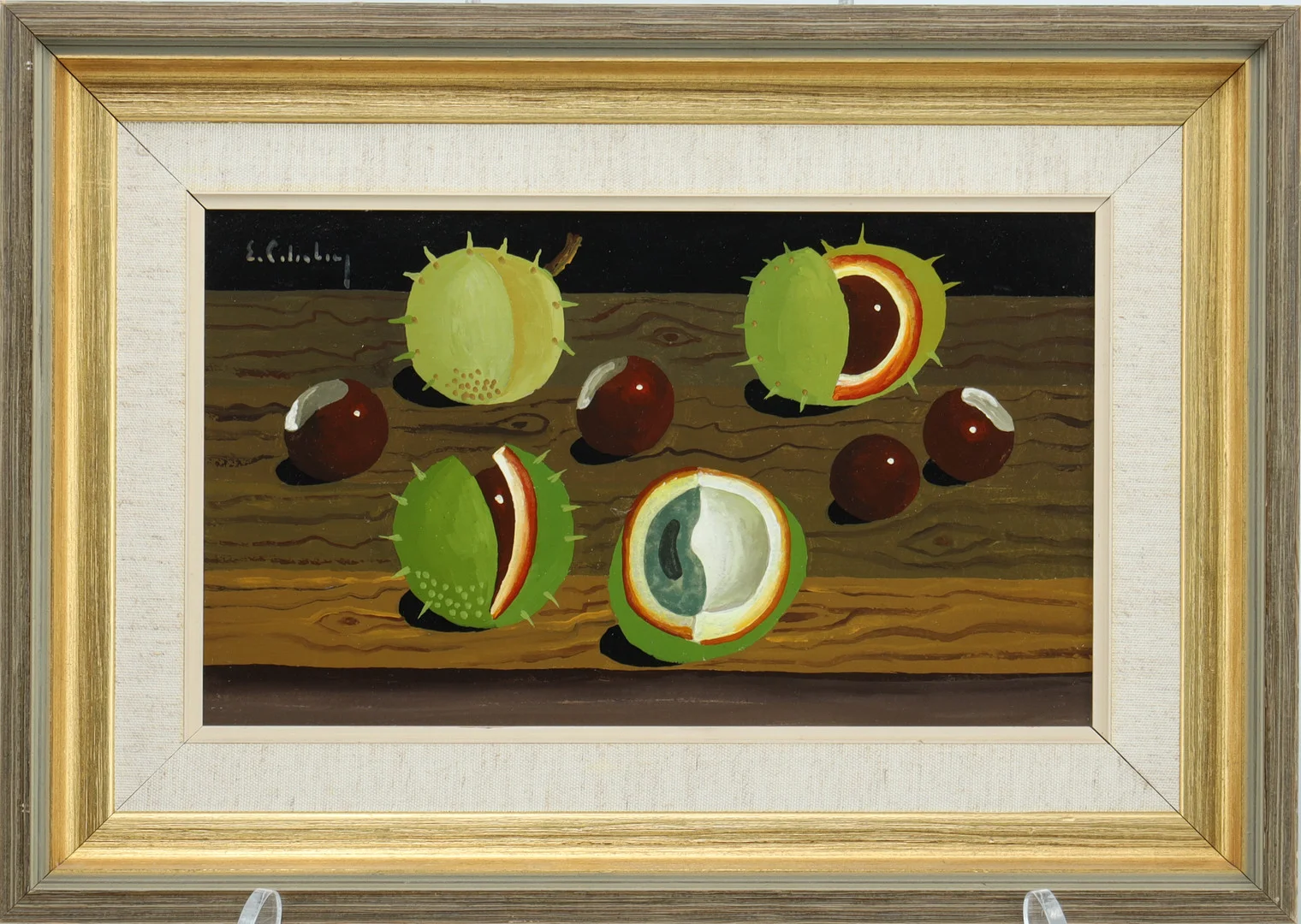 ERIC CEDEBERG. Stilleben med kastanjer, tempera på pannå. — Paintings — Stockholms Auktionsverk Helsingborg