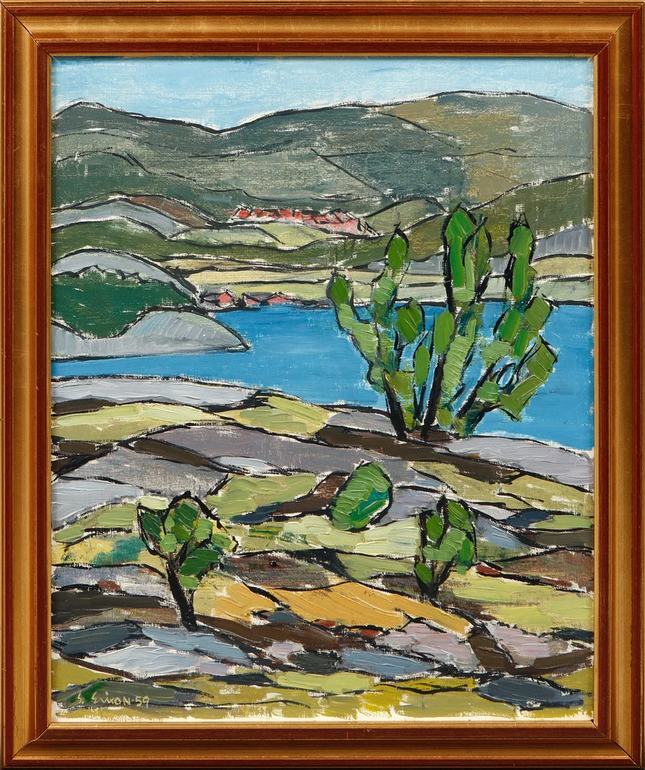GUNNAR INGEMAR ERIXON. Landskap, Olja på pannå, signerad och daterad -59. — Paintings — Göteborgs Auktionsverk