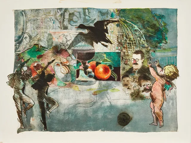 BENGT LANDIN. komposition, färglitografi, signerad och daterad 1975, H.C.