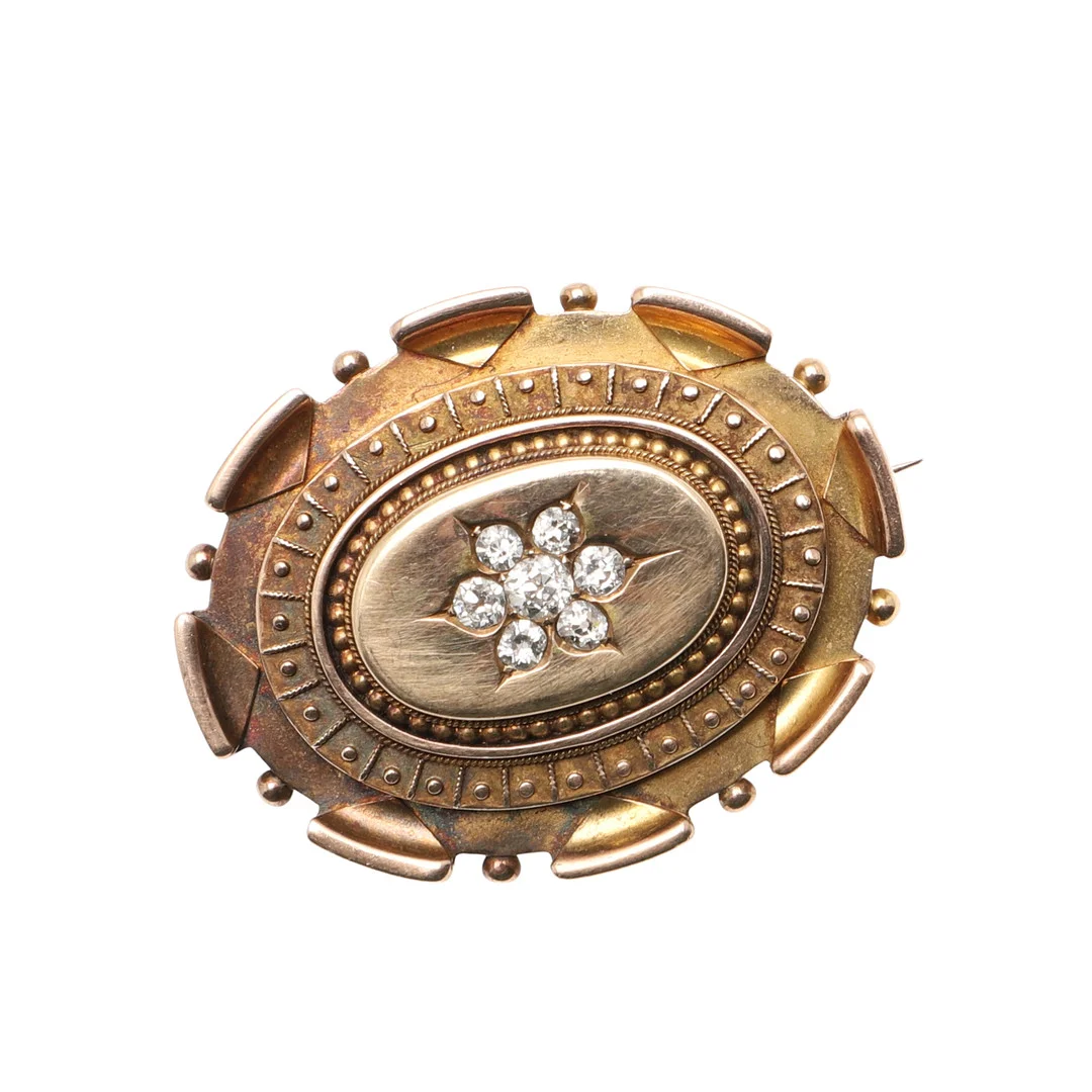 A VICTORIAN 15CT GOLD AND DIAMOND BROOCH. — Brooches & Pendants — Lawrences Auctioneers