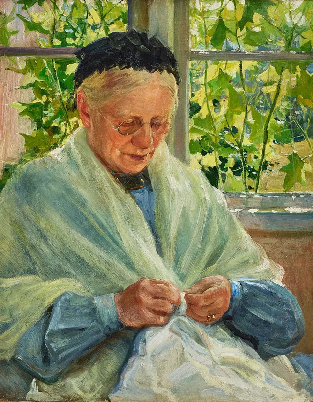 FANNY BRATE. Handarbetande kvinna.