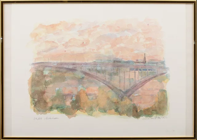 WALTER HUBER. "Västerbron",färglitografi, signerad och numrerad 24/150.