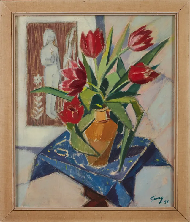 GEORG NILSSON (1908-1988). Stilleben med blommor i vas, olja på duk, signerad Gerog, -55.