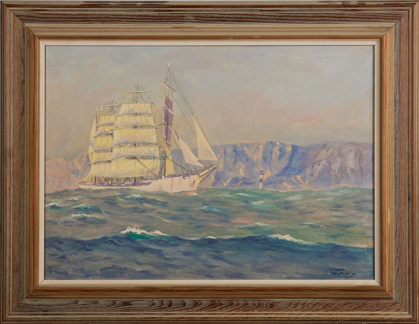 ALEXANDER WILHELMS (1886-1972), Kustvy med skepp, signerad, olja på duk. — Paintings — Stockholms Auktionsverk Magasin 5
