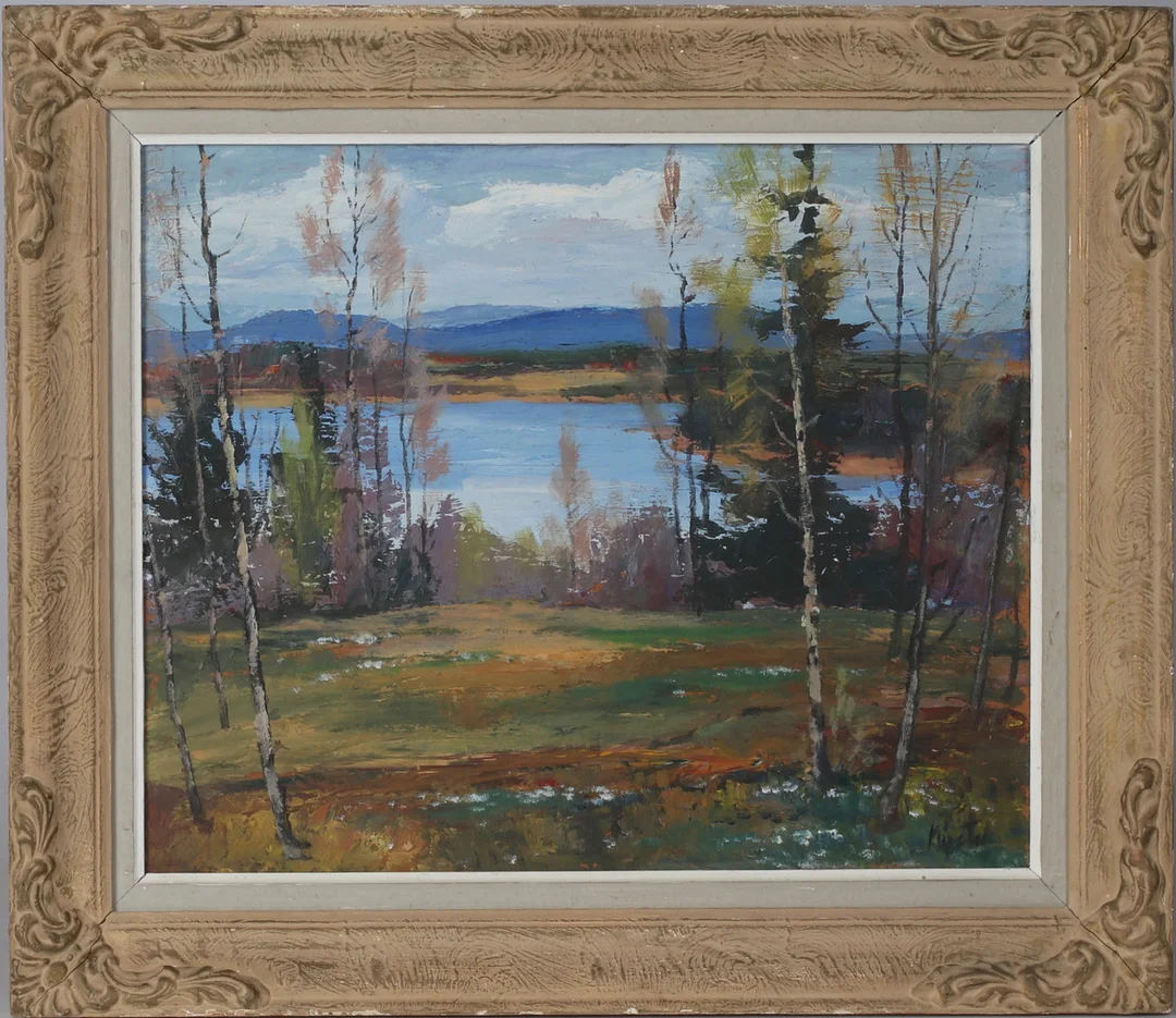 AXEL NIPSTAD. Insjölandskap, olja på pannå, signerad. — Paintings — Stadsauktion Sundsvall
