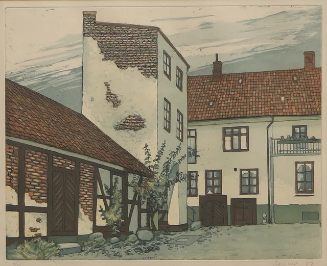 OIDENTIFIERAD KONSTNÄR. Färgetsning, bakgård, signerad och daterad 78, numrerad 9/30.