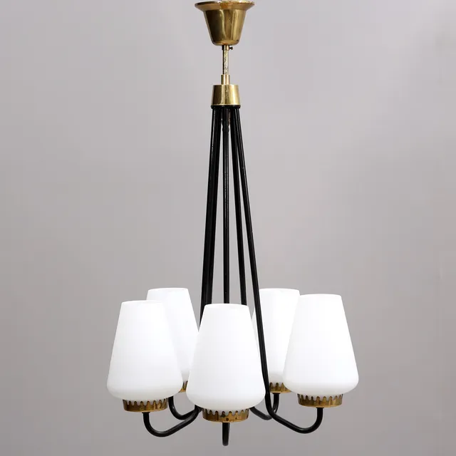 TAKLAMPA, metall/ opalinglas, 1950/60-tal.
