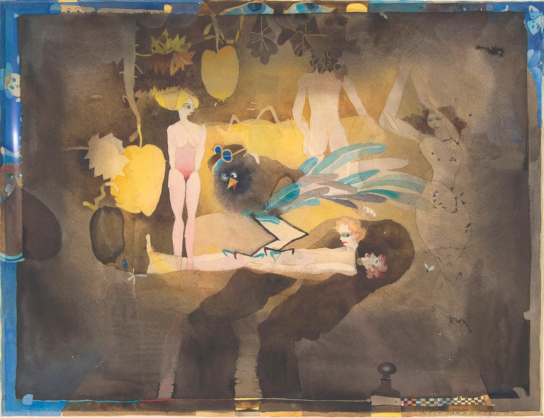 Jørgensen, Knut — Mennesker og påfugl, 1972 — Kunst/Øvrig billedkunst — Blomqvist