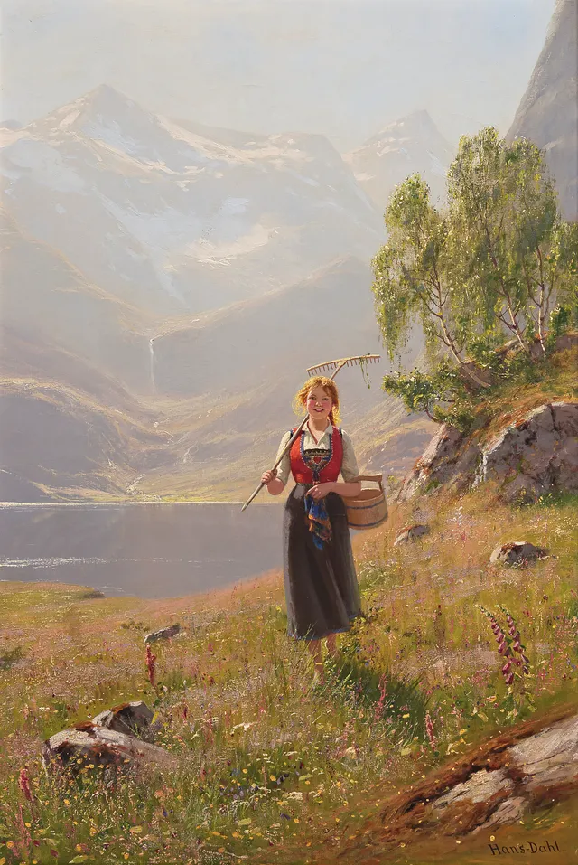 Dahl, Hans — Pike med rake i fjordlandskap