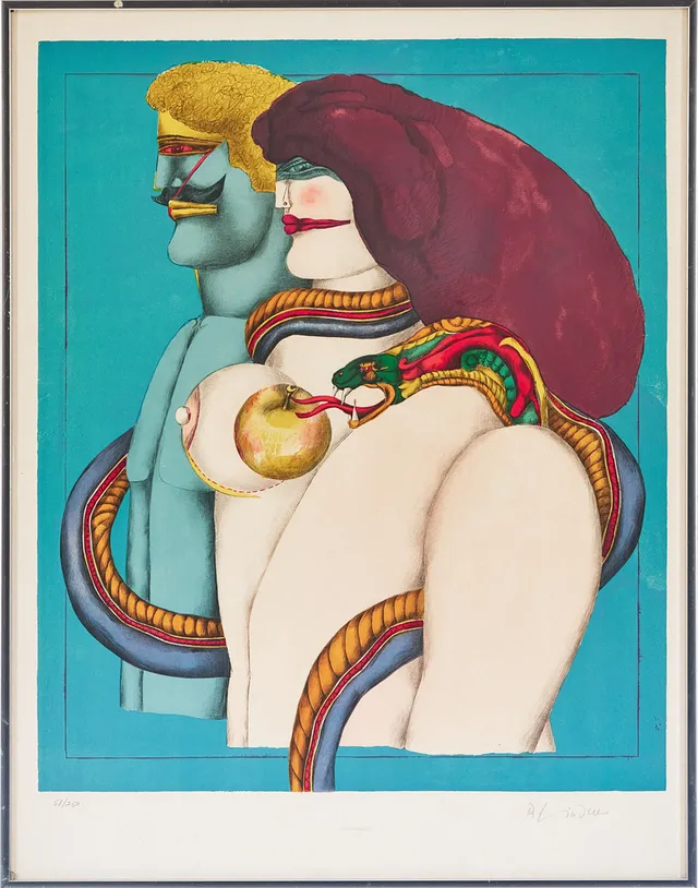 RICHARD LINDNER (Tyskland 1901-1978) "How it all began", färglitografi, signerad med blyerts R. Lindner, numrerad 58/250.