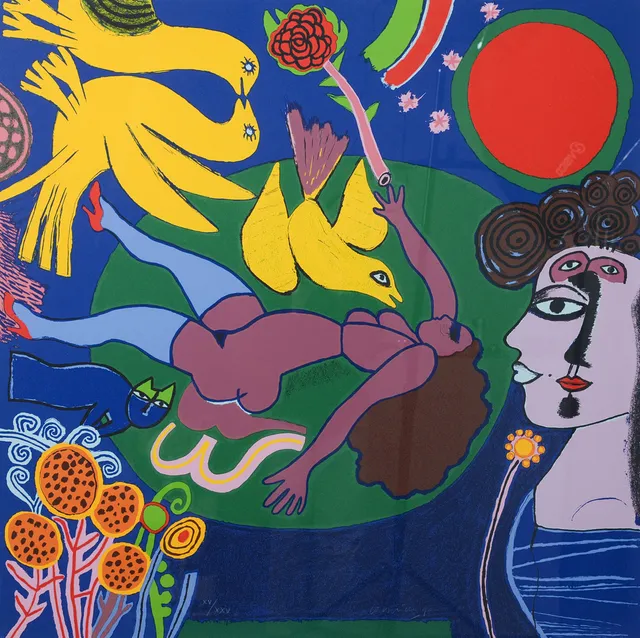 BEVERLOO CORNEILLE. Färglitografi, "Femme á la fleur". Signerad och daterad -90, XV/XXV.
