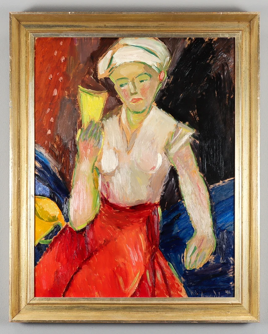 ALVAR LUNDIN. Olja på pannå, signerad och daterad -41. — Paintings — Karlstad Hammarö Auktionsverk