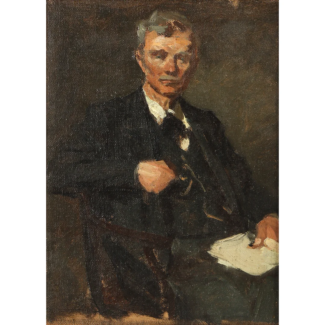 Erik Henningsen. Portrait of architect Martin Nyrup. Oil on cardboard — Paintings and sculptures/Older pictorial arts — Lauritz