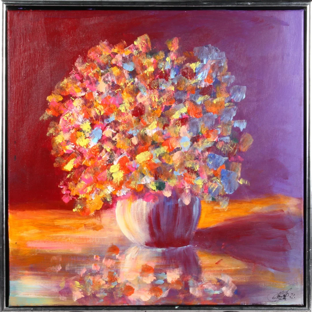 Hans Bonde. 'Aften-buketten'. Akryl på lærred — Paintings and sculptures/Modern pictorial arts — Lauritz