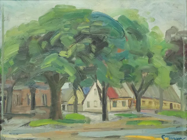 CARIN THAM (1888-1967). OLJA PÅ PANNÅ, "BANTORGET", LUNDAMOTIV.
