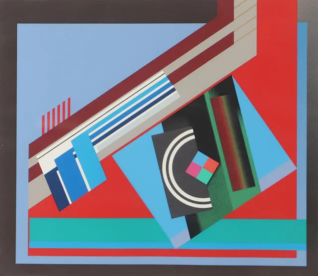 PEDER DUKE. Komposition, färglitografi, signerad 1991.