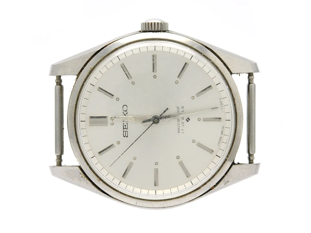 SEIKO, herrur, 36 mm, Cal 66 A, Serie nr. 041226, Boett nr. 66-7100-P, stål, manuell, plexiglas, skadad urtavla, ca 1970. — Klockor/Seiko — Kaplans