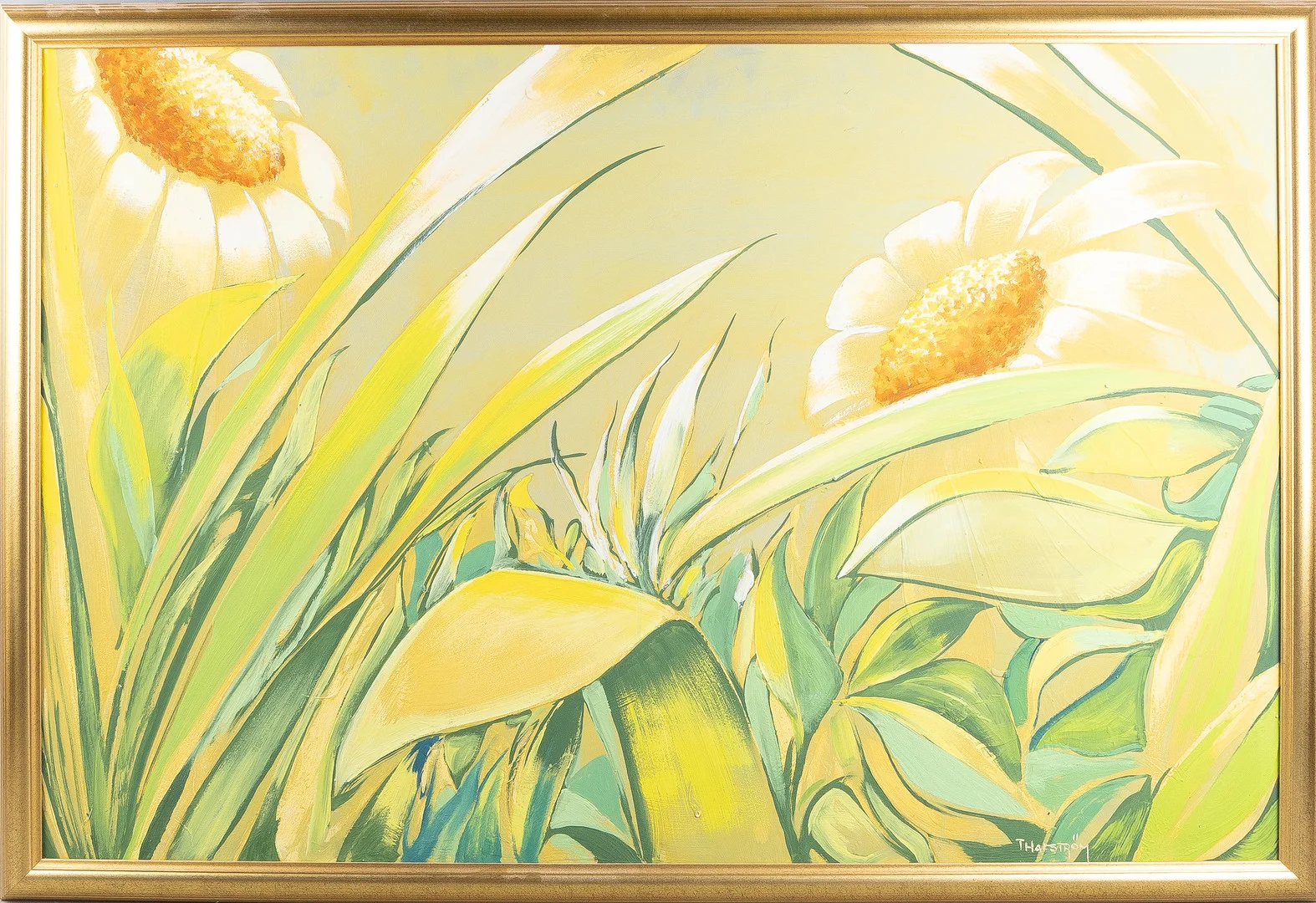 THOMAS HAFSTRÖM. Solrosor, olja på masonit. — Paintings — Stockholms Auktionsverk Helsingborg
